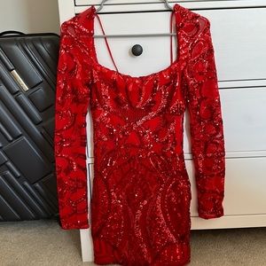 Lucy in the sky red long sleeve dress